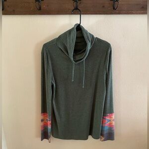 Green Cowl Neck Tops with Colorful Sleeves